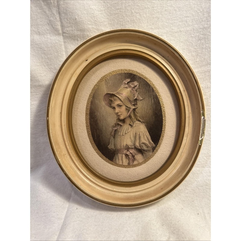 Antique Framed‎ Oval Print Virginia by Charles Bosseron Chambers 8" Victorian